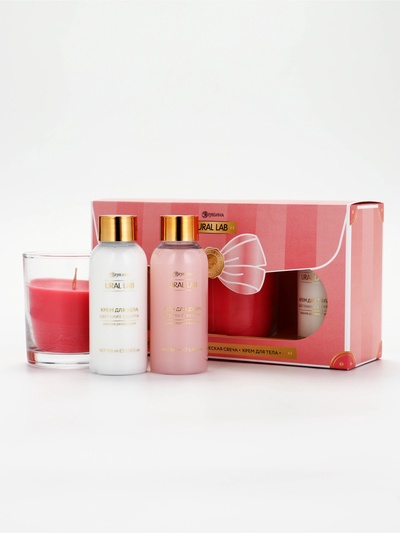 Подарочный набор: гель для душа и крем для тела 2 шт. × 100 мл, ароматическая свеча, URAL LAB