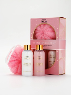 Подарочный набор: гель для душа и крем для тела 2 шт х 100 мл, мочалка, URAL LAB