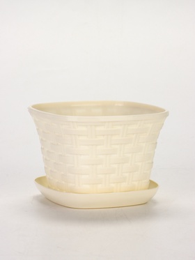 Кашпо для цветов «Ротанг», 1.2 л, 14.5×14.5×10.4 см, пластиковое, с поддоном, бежевое