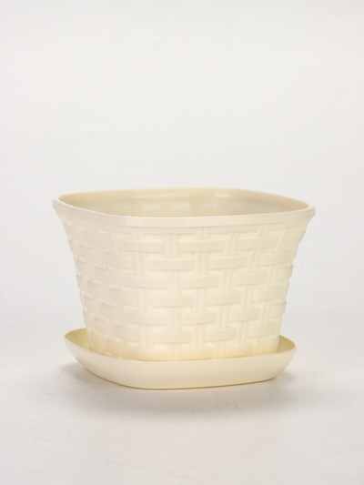 Кашпо квадратное «Ротанг» 1,2л с поддоном, цвет слоновая кость