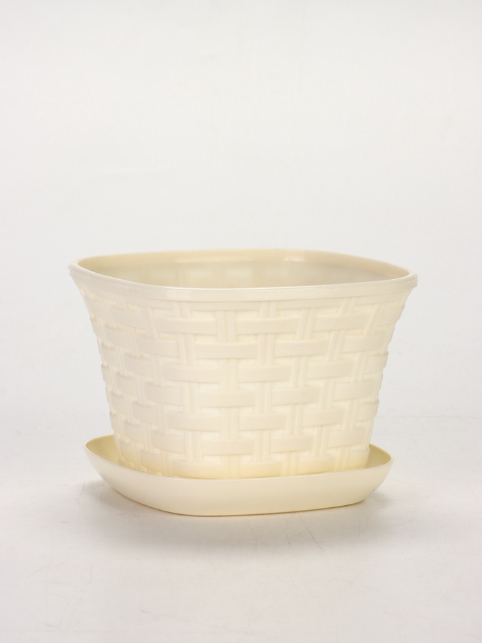 Кашпо квадратное «Ротанг» 1,2л с поддоном, цвет слоновая кость - Фото 1