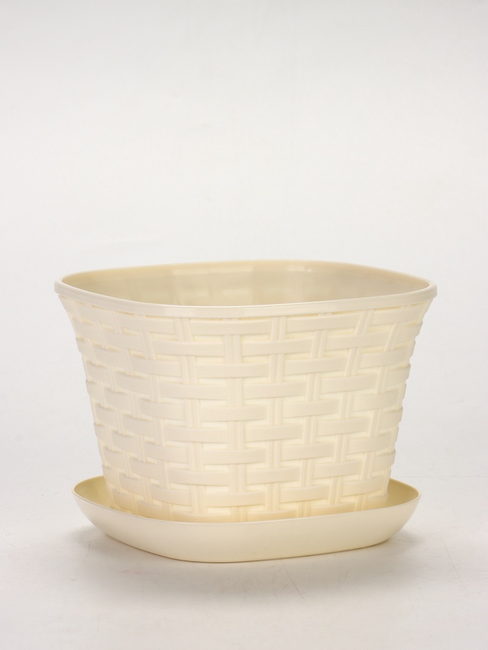 Кашпо квадратное «Ротанг» 2,3л с поддоном, цвет слоновая кость - Фото 1