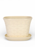 Кашпо для цветов «Ротанг», 2.3 л, 17.8×17.8×13.2 см, пластиковое, с поддоном, бежевое - Фото 2