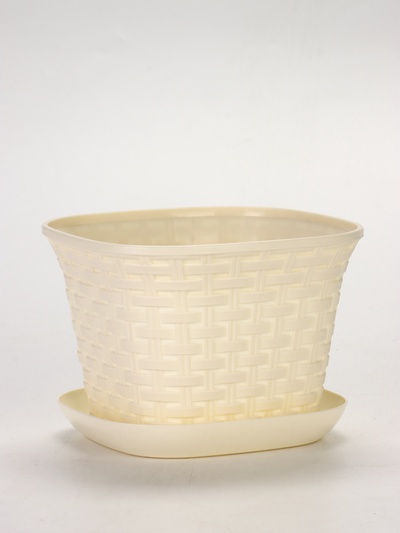 Кашпо квадратное «Ротанг» 3,4л с поддоном, цвет слоновая кость