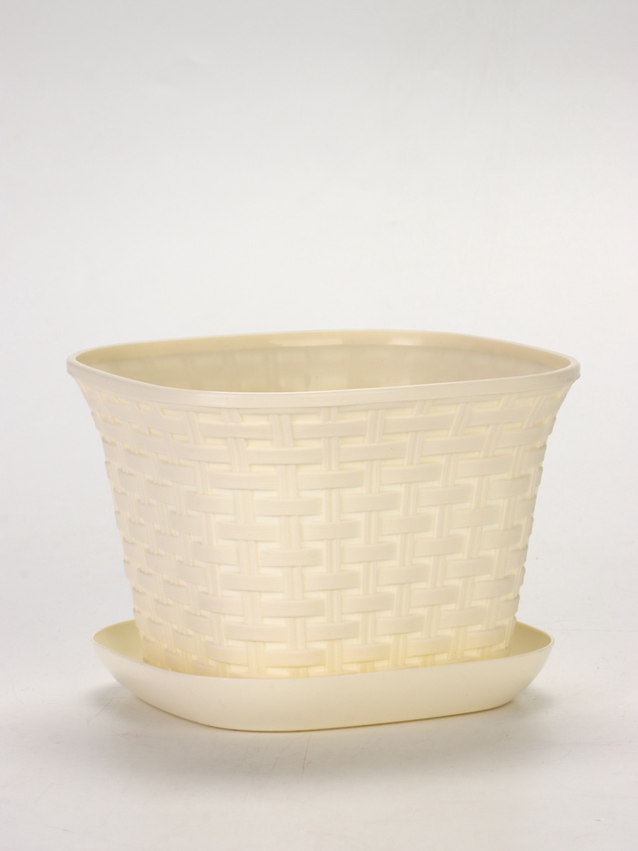 Кашпо квадратное «Ротанг» 3,4л с поддоном, цвет слоновая кость - Фото 1