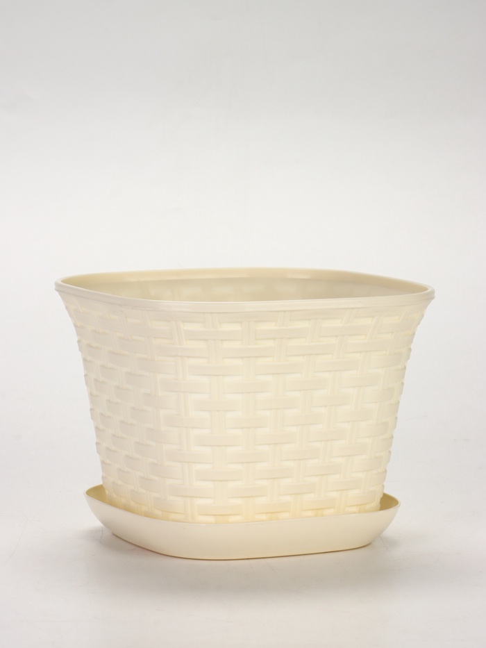 Кашпо квадратное «Ротанг» 4,6л с поддоном, цвет слоновая кость - Фото 1