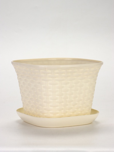 Кашпо квадратное «Ротанг» 6,9л с поддоном, цвет слоновая кость