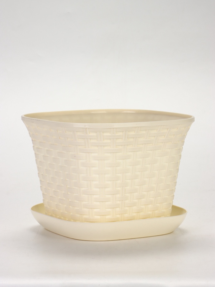 Кашпо квадратное «Ротанг» 6,9л с поддоном, цвет слоновая кость - Фото 1