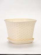 Кашпо для цветов «Ротанг», 9.1 л, 27.5×27.5×20.5 см, пластиковое, с поддоном, бежевое - фото 68977981