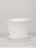 Кашпо для цветов «Ротанг», 1.1 л, d=14.5 см, h=10.5 см, пластиковое, с поддоном, белое - фото 68977982