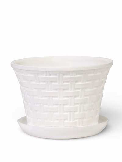 Кашпо для цветов «Ротанг», 1.1 л, d=14.5 см, h=10.5 см, пластиковое, с поддоном, белое