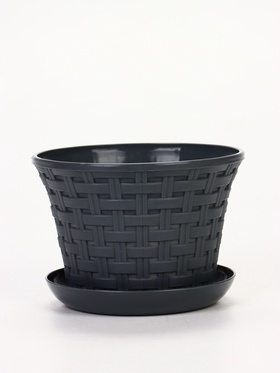 Кашпо для цветов «Ротанг», 1.1 л, d=14.5 см, h=10.5 см, пластиковое, с поддоном, серое