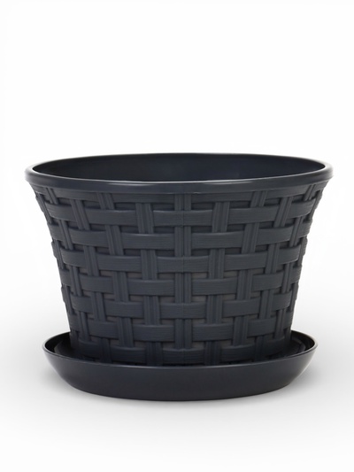 Кашпо для цветов «Ротанг», 1.1 л, d=14.5 см, h=10.5 см, пластиковое, с поддоном, серое