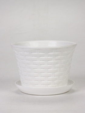 Кашпо для цветов «Ротанг», 2.1 л, d=18 см, h=13.2 см, пластиковое, с поддоном, белое