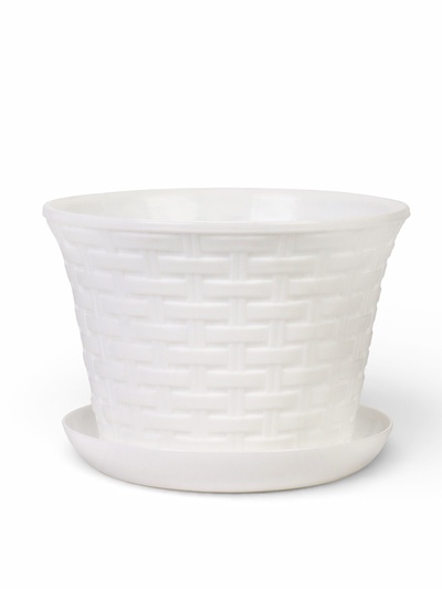 Кашпо для цветов «Ротанг», 2.1 л, d=18 см, h=13.2 см, пластиковое, с поддоном, белое
