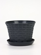 Кашпо для цветов «Ротанг», 2.1 л, d=18 см, h=13.2 см, пластиковое, с поддоном, серое - фото 68977985