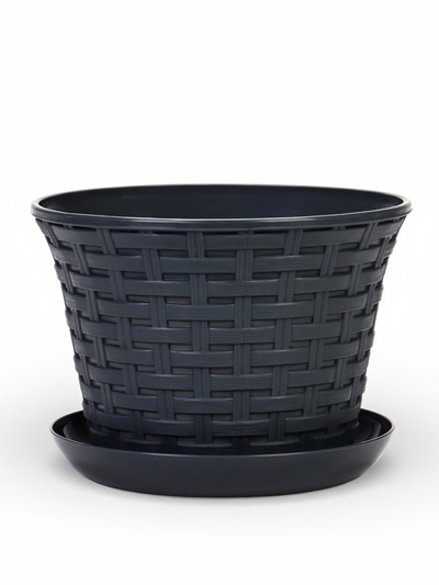 Кашпо для цветов «Ротанг», 2.1 л, d=18 см, h=13.2 см, пластиковое, с поддоном, серое