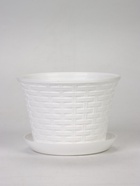 Кашпо для цветов «Ротанг», 3 л, d=20.3 см, h=15 см, пластиковое, с поддоном, белое - фото 68977986