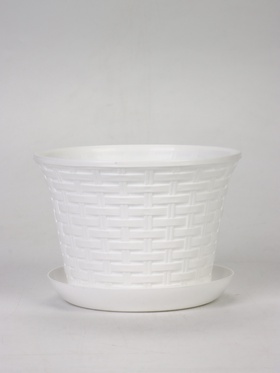 Кашпо для цветов «Ротанг», 3 л, d=20.3 см, h=15 см, пластиковое, с поддоном, белое