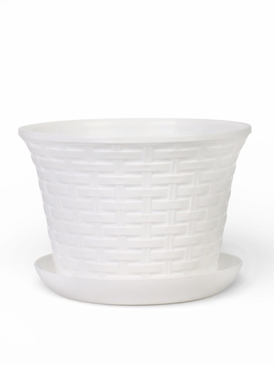 Кашпо для цветов «Ротанг», 3 л, d=20.3 см, h=15 см, пластиковое, с поддоном, белое