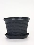 Кашпо для цветов «Ротанг», 3 л, d=20.3 см, h=15 см, пластиковое, с поддоном, серое - фото 68977987