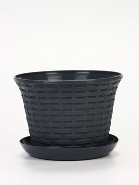 Кашпо для цветов «Ротанг», 3 л, d=20.3 см, h=15 см, пластиковое, с поддоном, серое