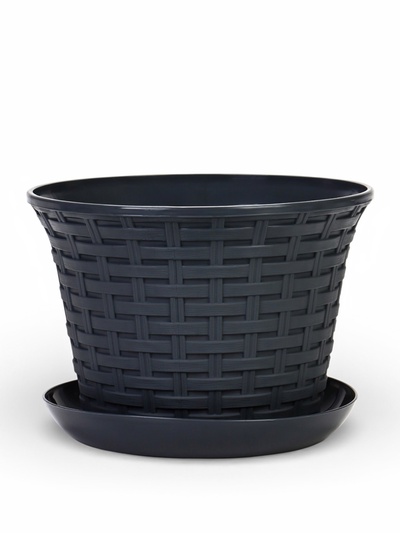 Кашпо для цветов «Ротанг», 3 л, d=20.3 см, h=15 см, пластиковое, с поддоном, серое