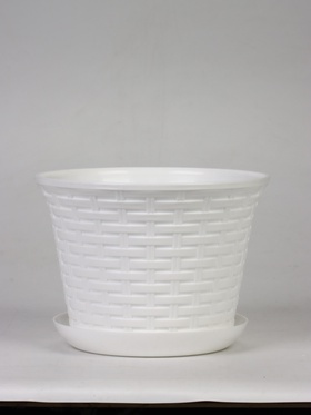 Кашпо для цветов «Ротанг», 4 л, d=22.2 см, h=16.6 см, пластиковое, с поддоном, белое