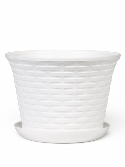 Кашпо для цветов «Ротанг», 4 л, d=22.2 см, h=16.6 см, пластиковое, с поддоном, белое