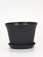 Кашпо для цветов «Ротанг», 4 л, d=22.2 см, h=16.6 см, пластиковое, с поддоном, серое - фото 68977989