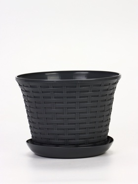 Кашпо для цветов «Ротанг», 4 л, d=22.2 см, h=16.6 см, пластиковое, с поддоном, серое