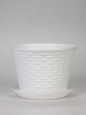 Кашпо для цветов «Ротанг», 6.1 л, d=25.5 см, h=18.9 см, пластиковое, с поддоном, белое