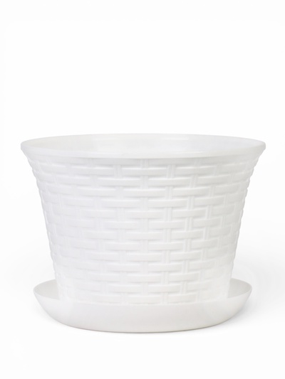 Кашпо для цветов «Ротанг», 6.1 л, d=25.5 см, h=18.9 см, пластиковое, с поддоном, белое