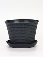 Кашпо для цветов «Ротанг», 6.1 л, d=25.5 см, h=18.9 см, пластиковое, с поддоном, серое - фото 68977991
