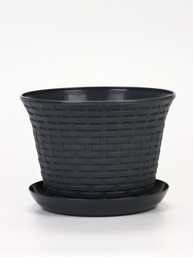 Кашпо для цветов «Ротанг», 6.1 л, d=25.5 см, h=18.9 см, пластиковое, с поддоном, серое