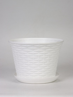Кашпо для цветов «Ротанг», 8 л, d=27.5 см, h=20.5 см, пластиковое, с поддоном, белое
