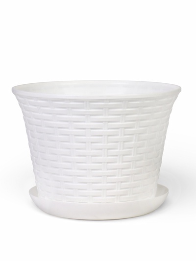Кашпо для цветов «Ротанг», 8 л, d=27.5 см, h=20.5 см, пластиковое, с поддоном, белое