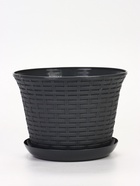 Кашпо для цветов «Ротанг», 8 л, d=27.5 см, h=20.5 см, пластиковое, с поддоном, серое - фото 68977993