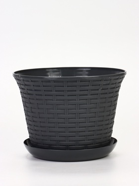 Кашпо для цветов «Ротанг», 8 л, d=27.5 см, h=20.5 см, пластиковое, с поддоном, серое