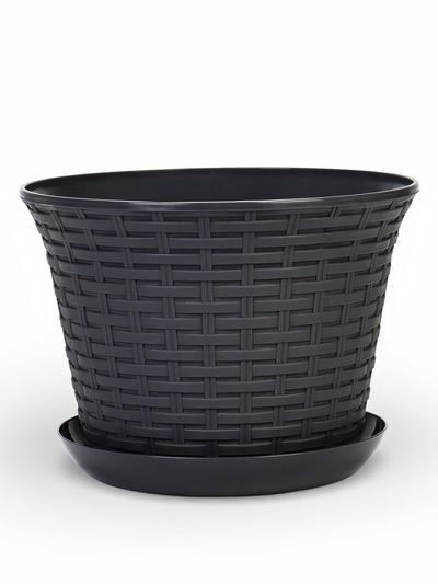 Кашпо для цветов «Ротанг», 8 л, d=27.5 см, h=20.5 см, пластиковое, с поддоном, серое