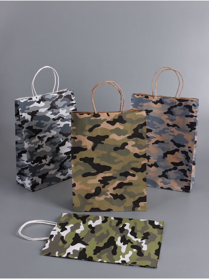 Пакеты подарочные крафт «23 Февраля», камуфляж, 24×10.5×32 см, набор 4 шт. - Фото 1