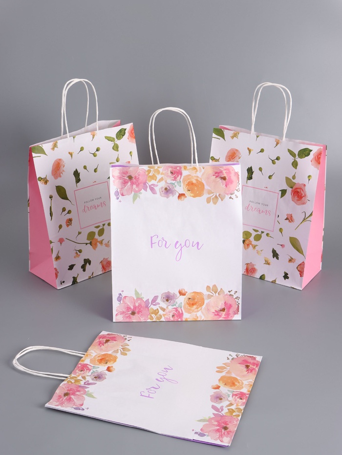 Пакеты подарочные крафт «Для тебя», 26×12×32 см, набор 4 шт. - Фото 1