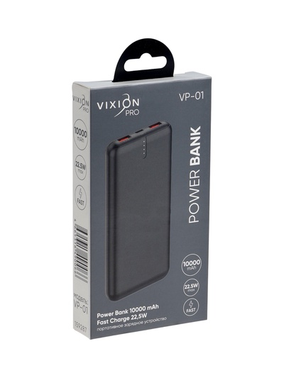 Внешний аккумулятор VIXION PRO VP-01, 10000 мАч, USB + Type-C, быстрая зарядка, чёрный