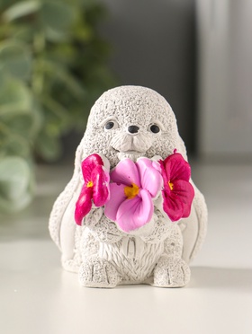 Фигурка гипс «Кролик с анютиными глазками», 6×6×4, цветной  (артикул 10982511)  большой выбор товаров оптом и в розницу по низким ценам с доставкой