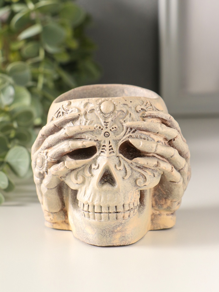 Подсвечник на 1 свечу «Череп с орнаментом», 7×8 см, бежевый - Фото 1
