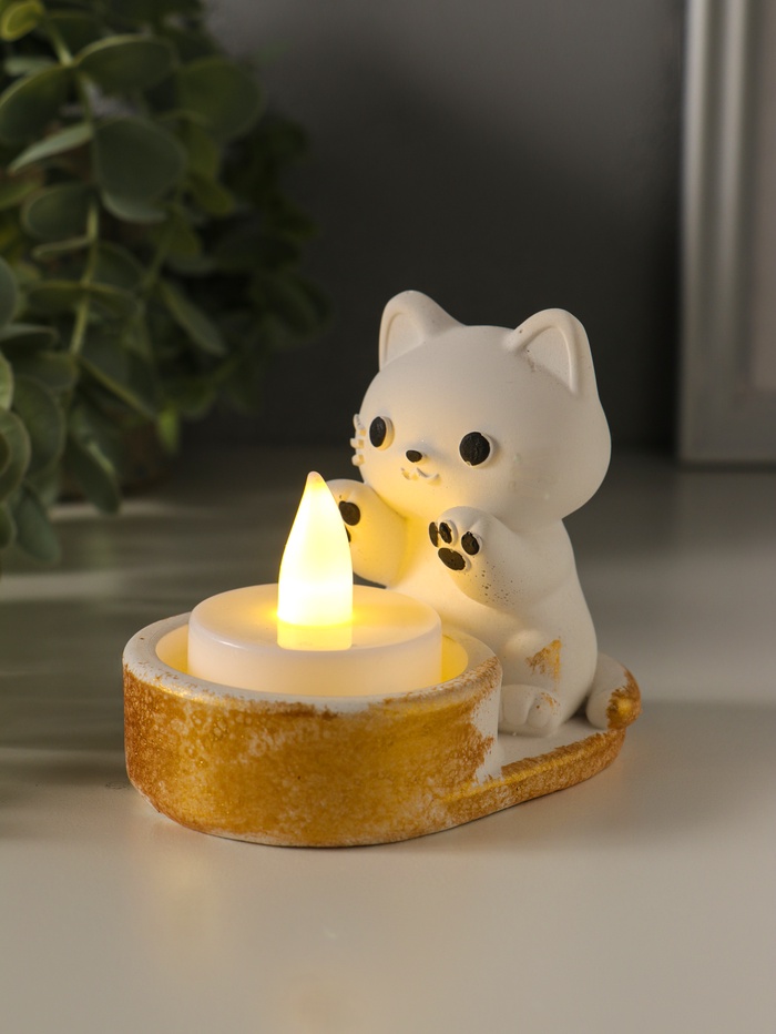 Подсвечник на 1 свечу «Котик», 8.5×7×5.5 см, белый с росписью - Фото 1