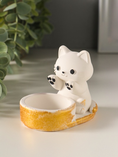 Подсвечник на 1 свечу «Котик», 8.5×7×5.5 см, белый с росписью