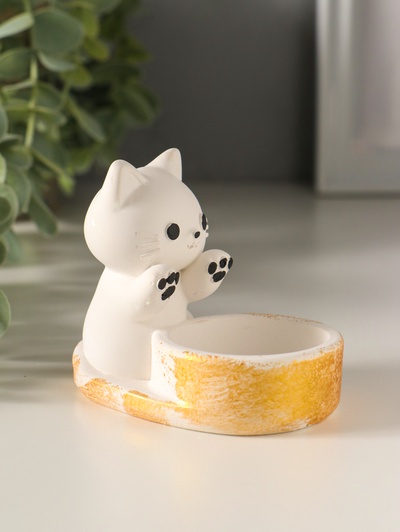 Подсвечник на 1 свечу «Котик», 8.5×7×5.5 см, белый с росписью
