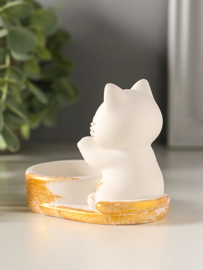 Подсвечник на 1 свечу «Котик», 8.5×7×5.5 см, белый с росписью