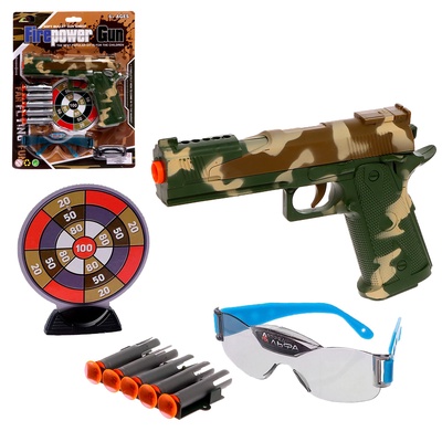 УЦЕНКА Пистолет «Глок», с мишенью и очками, стреляет присосками